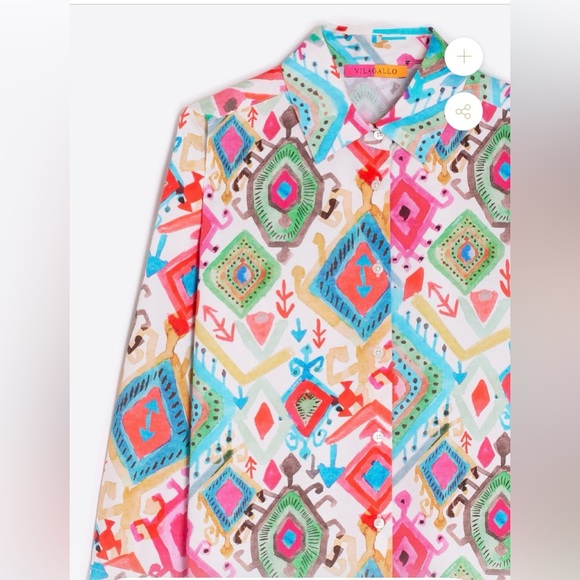 VILAGALLO POLINE IKAT MULTICOLOR Button Down Blouse NWT Size 42 - Picture 2 of 8